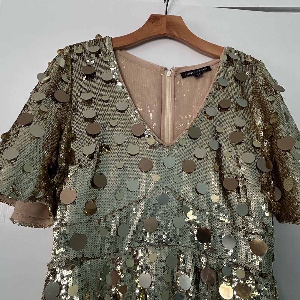 NWOT Boston Proper Size 8 Gold Sequin Women's Dress - Picture 5 of 9